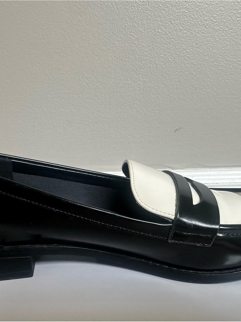 Charles & Keith Black and White Leather Penny Loafers for Women - Picture 7 of 8